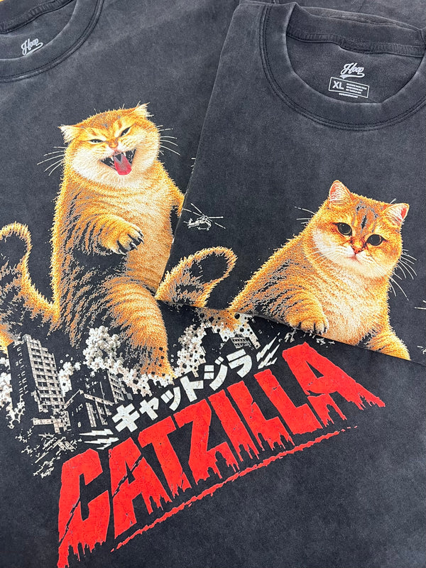 【AI 客製化】CATZILLA 貓咪 復古洗水 Washed Tee｜將你家主子變成終極巨獸！