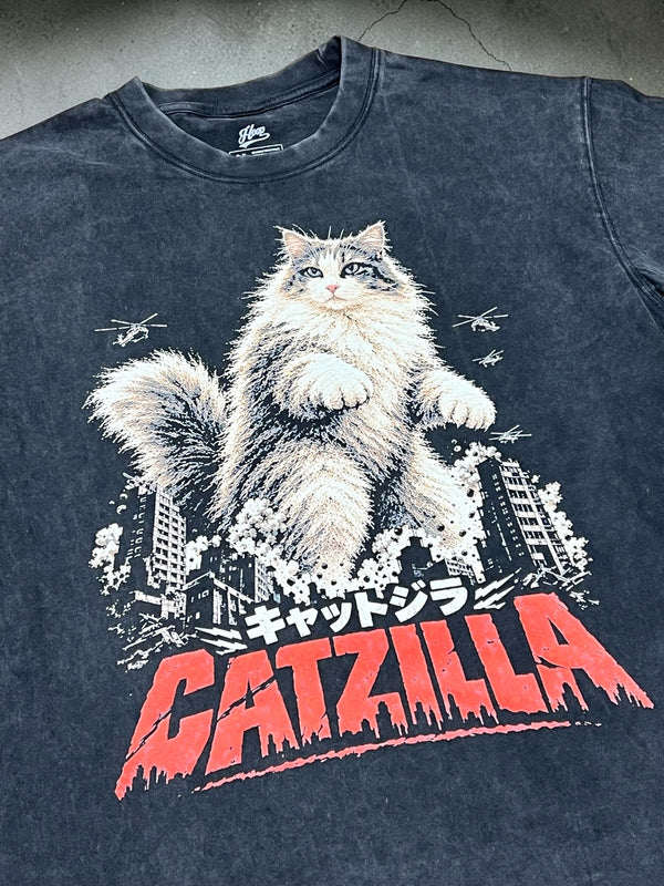 【AI 客製化】CATZILLA 貓咪 復古洗水 Washed Tee｜將你家主子變成終極巨獸！