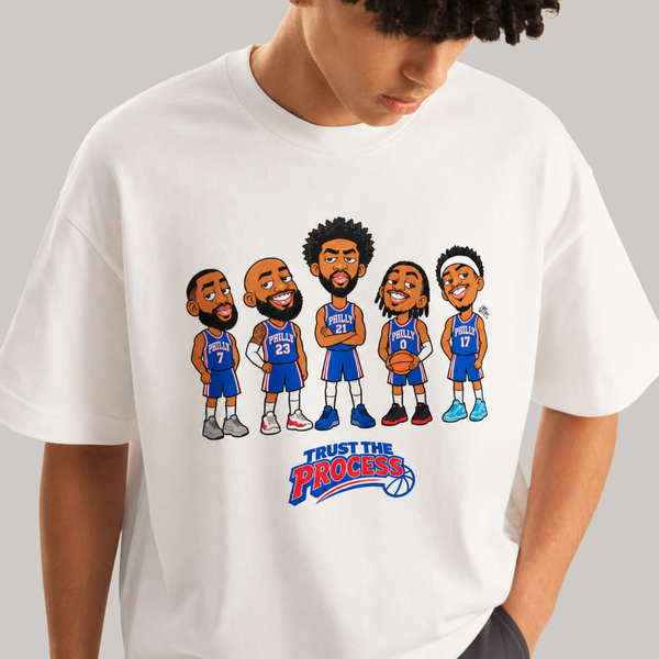 【費城新時代·首發紀念】Philly Lineup "Trust The Process" Q版五虎潮流重磅棉 Tee