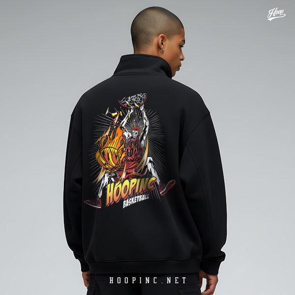 "HOOPINC Basketball Skull #10" Half Zip Sweater