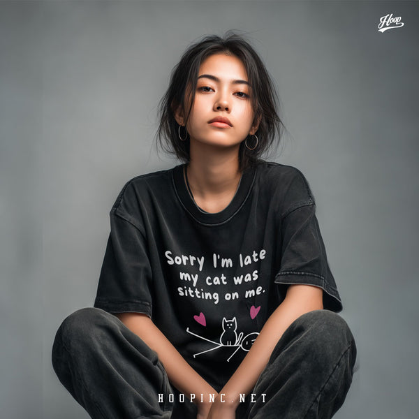 "My Cat Made Me Late" Washed Tee