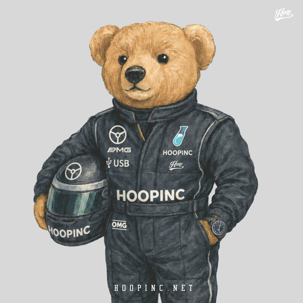 "Hoopinc Racer Bear" Retro Washed Tee
