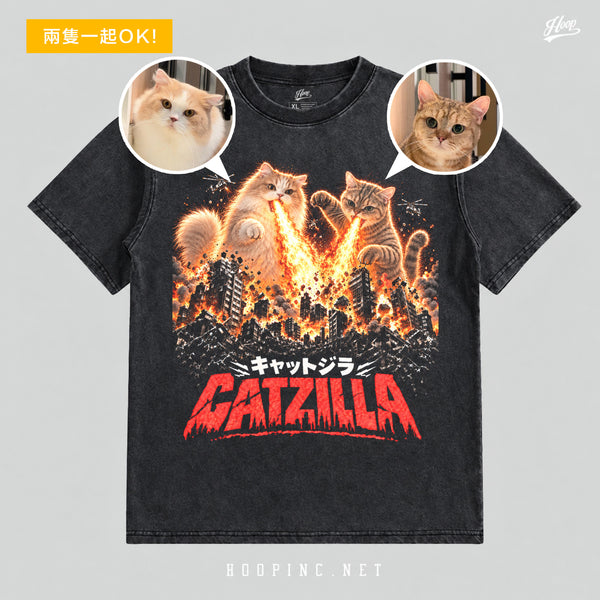 【AI 客製化】CATZILLA 貓咪 復古洗水 Washed Tee｜將你家主子變成終極巨獸！